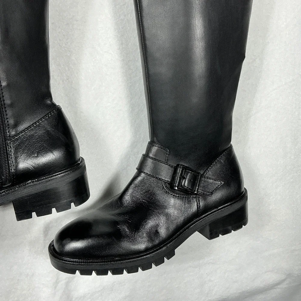 Vince Camuto Size 9.5 WC WIDE CALF Black Over the Knee Moto Lug Boots NEW Abrila